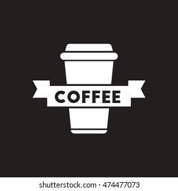 white vector icon on black background  coffee to go