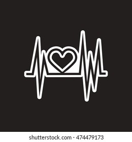 white vector icon on black background  sound and audio waves