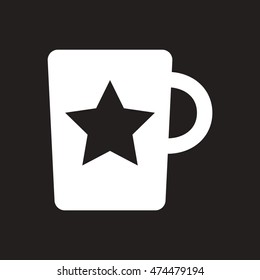 white vector icon on black background  cup with star