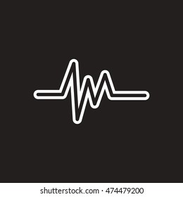 white vector icon on black background  sound and audio waves