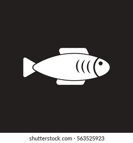 white vector icon on black background fish silhouette