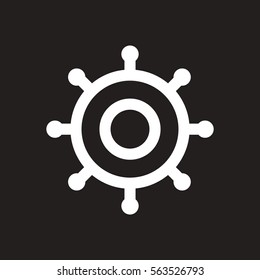 white vector icon on black background marine wheel