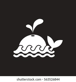 white vector icon on black background whale silhouette