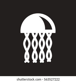 white vector icon on black background jellyfish silhouette