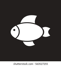 white vector icon on black background fish silhouette