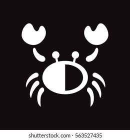 white vector icon on black background crab silhouette