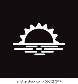 white vector icon on black background sea and sunset