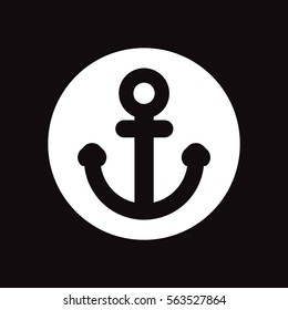 white vector icon on black background sea anchor