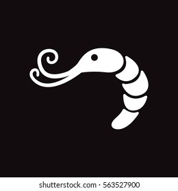 white vector icon on black background sea shrimp
