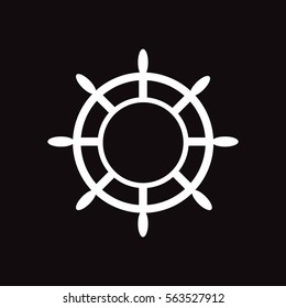 white vector icon on black background marine wheel