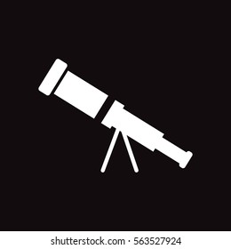 white vector icon on black background sea telescope