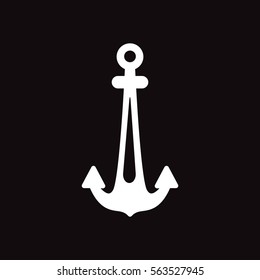 white vector icon on black background sea anchor