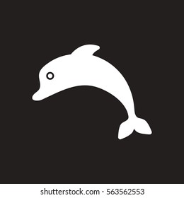 white vector icon on black background dolphin silhouette