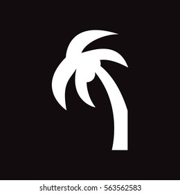 white vector icon on black background silhouette of palm