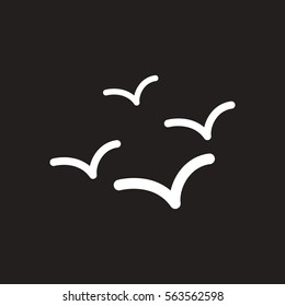white vector icon on black background sea gulls