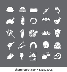 White vector icons with meat