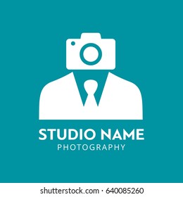 White Vector Icons for Photographer on Green Background. Camera Icon