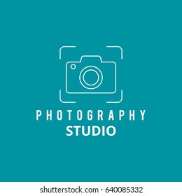 White Vector Icons for Photographer on Green Background. Camera Icon