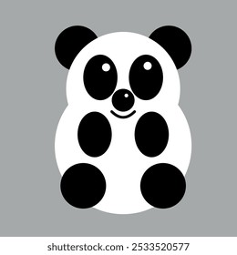 White vector illustration of a beautiful adult young panda isolated on a gray background