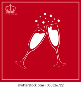 White vector illustrations glasses of champagne