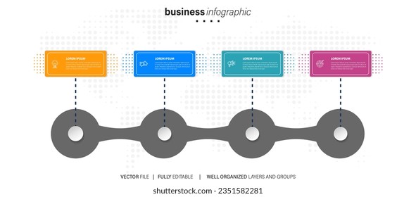 White vector infographic template. Flowchart presentation design elements with text space. Data visualization with 4 steps. Process timeline chart. Workflow layout with copyspace
