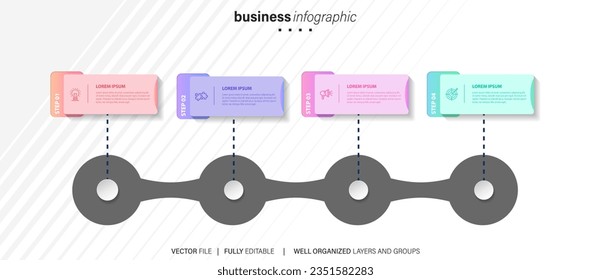 White vector infographic template. Flowchart presentation design elements with text space. Data visualization with 4 steps. Process timeline chart. Workflow layout with copyspace
