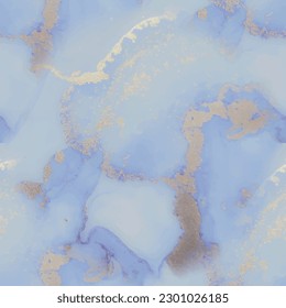 Lienzo de tinta de vectores blancos. Glitter de acuarela metálica. Vector Elegante Acuarela. Color de agua azul abstracto. Mármol azul de tinta de alcohol. Pintura de tinta dorada. Fondo De Mármol De Foil. Pintura de arte abstracta de vectores