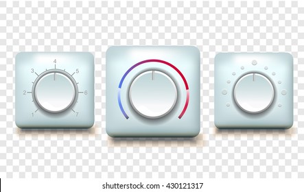 white vector isolated controllers. Temperature regulators indicators