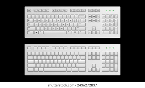 A white vector keyboard with a standard layout and black letters. The second keyboard is blank - this is a template.