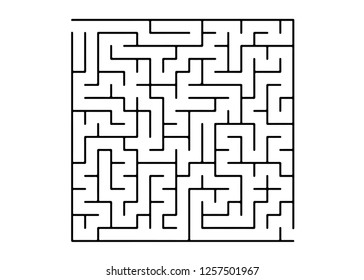 White vector layout with a black maze, riddle. Modern illustration with maze on a white backdrop. Concept for pazzle, labyrinth books, magazines.