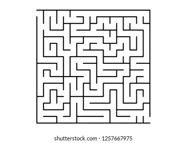 White vector layout with a black maze, riddle. Modern illustration with maze on a white backdrop. Pattern for children books, magazines.
