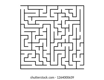 White vector layout with a black maze, riddle. Complex illustration with mazes on a white template. Pattern for leisure tasks, games.