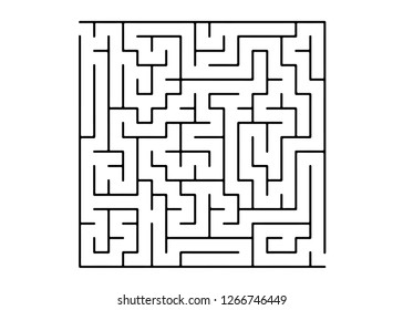 White vector layout with a black maze, riddle. Simple illustration with a maze on a white background. Concept for pazzle, labyrinth books, magazines.