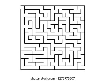 White vector layout with a black maze, riddle. Simple illustration with a maze on a white background. Pattern for leisure tasks, games.