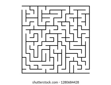 White vector layout with a black maze, riddle. Modern illustration with maze on a white backdrop. Pattern for children books, magazines.