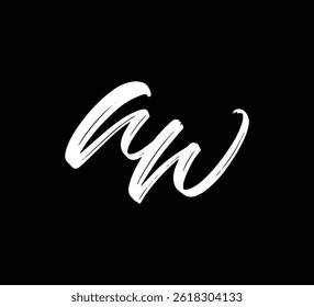 Estilo blanco de la caligrafía de las letras de la mano del cepillo del logotipo de las letras del Vector en el fondo negro