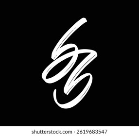 Estilo blanco de la caligrafía de las letras de la mano del pincel del logotipo de las letras del Vector en fondo negro Initial bb