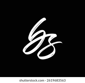 Estilo blanco de la caligrafía de las letras de la mano del cepillo del logotipo de las letras del Vector en fondo negro