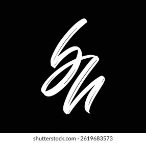 Weiße Vektorbuchstaben Logo Pinsel Handschrift Kalligrafie Stil auf schwarzem Hintergrund Initial BH