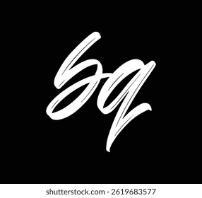Letras de Vector blanco Logo Brush Letras de mano Estilo de caligrafía en fondo negro Initial bq
