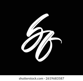 White Vector Letters Logo Brush Hand lettering Calligraphy Style In Black Background Initial bf