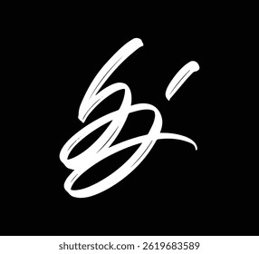 Weiße Vektorbuchstaben Logo Pinsel Handschrift Kalligrafie Stil auf schwarzem Hintergrund Initial bj