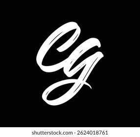 Weiße Vektorbuchstaben Logo Pinsel Handschrift Kalligrafie Stil auf schwarzem Hintergrund Initial cg