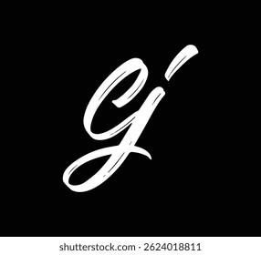 White Vector Letters Logo Brush Hand lettering Calligraphy Style In Black Background Initial CJ
