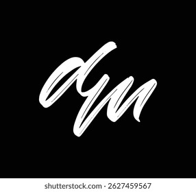 Images vectorielles blanches Logo Brosse Lettrage à la main Style de calligraphie en arrière-plan noir Initial dm