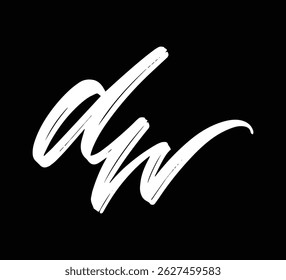 Letras de Vector blanco Logo Brush Letras de mano Estilo de caligrafía en fondo negro Initial dw