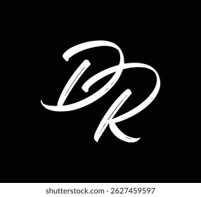 Letras de vetor branco logotipo Brush mão caligrafia estilo em preto fundo inicial dr
