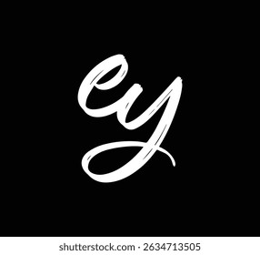 Weiße Vektorbuchstaben Logo Pinsel Handschrift Kalligrafie Stil auf schwarzem Hintergrund Initial EY