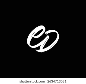 White Vector Letters Logo Brush Hand lettering Calligraphy Style In Black Background Initial ED