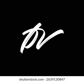 White Vector Letters Logo Brush Hand lettering Calligraphy Style In Black Background Initial fv